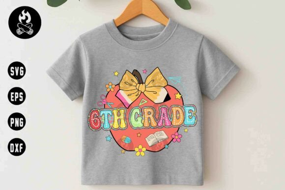 6th Grade Apple Bow SVG for T-Shirt Designs
